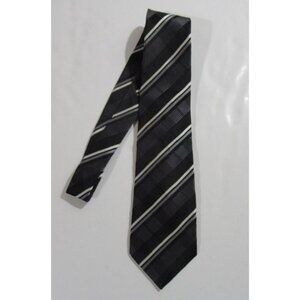 Donald J. Trump Signature Collection Necktie Tie Black Silver & Ivory Striped